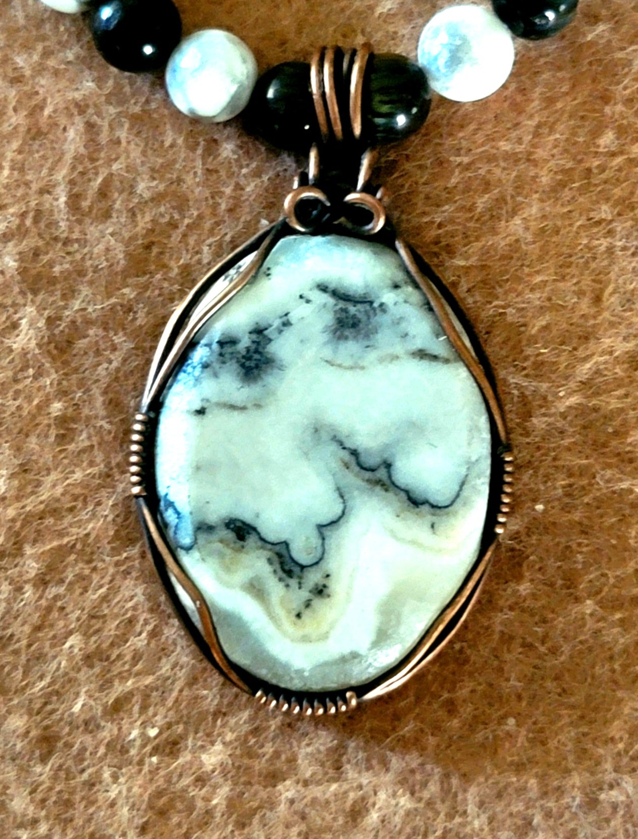 Silver Lace Onyx Pendant:  Blue Tiger Eye, Howlite & Bone