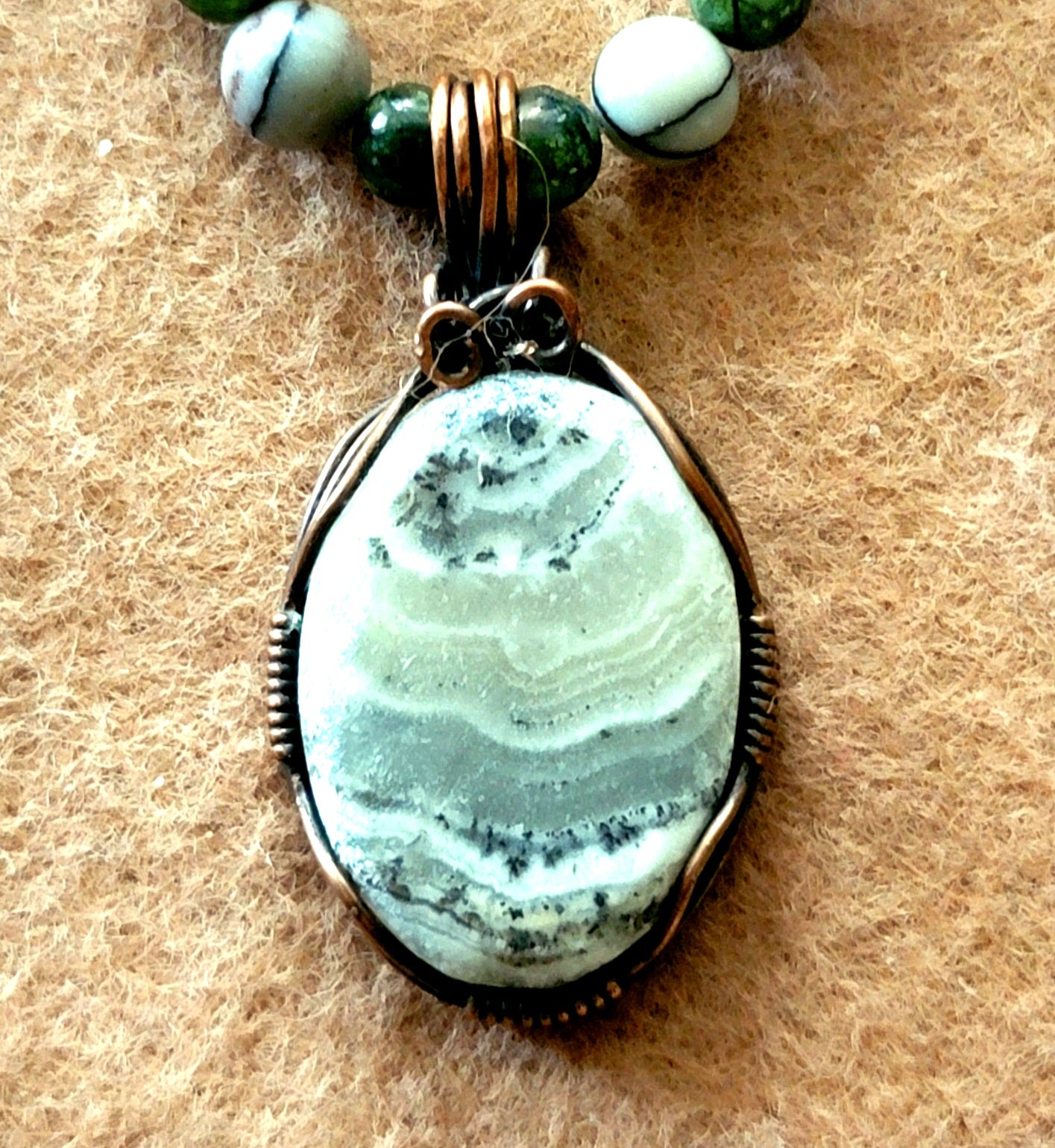 Silver Lace Onyx Pendant:  Picasso Jasper, Jade, Bone & Shell