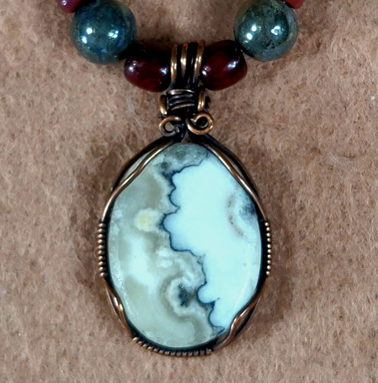 Silver Lace Onyx Pendant:  Pyrite, Shell & Bone