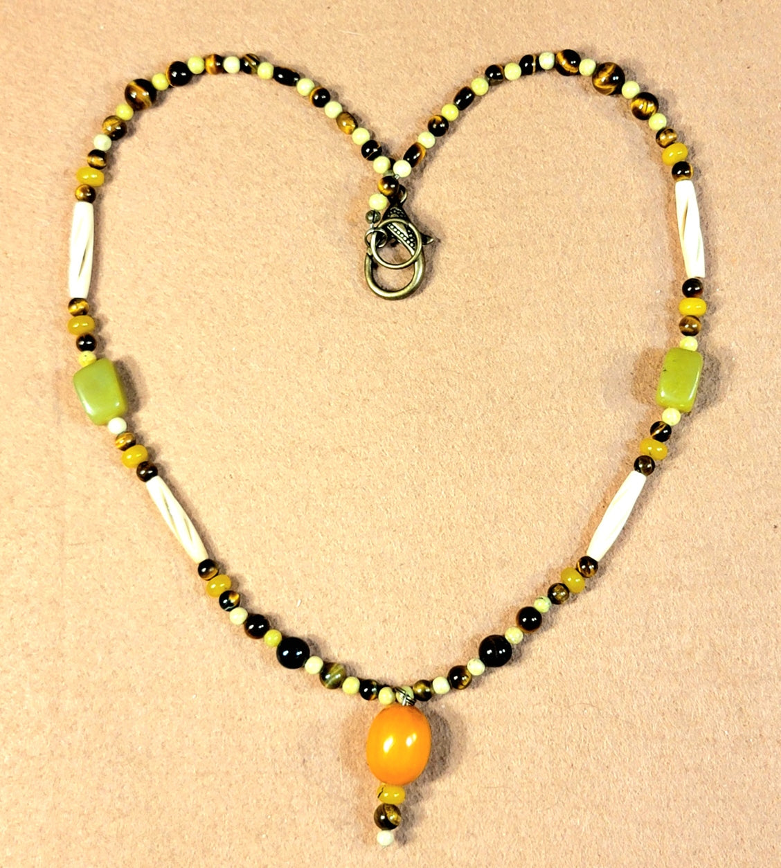 Amber Drop Bead:  Tiger Eye, Yellow Turquoise, Jade, Seed & Bone