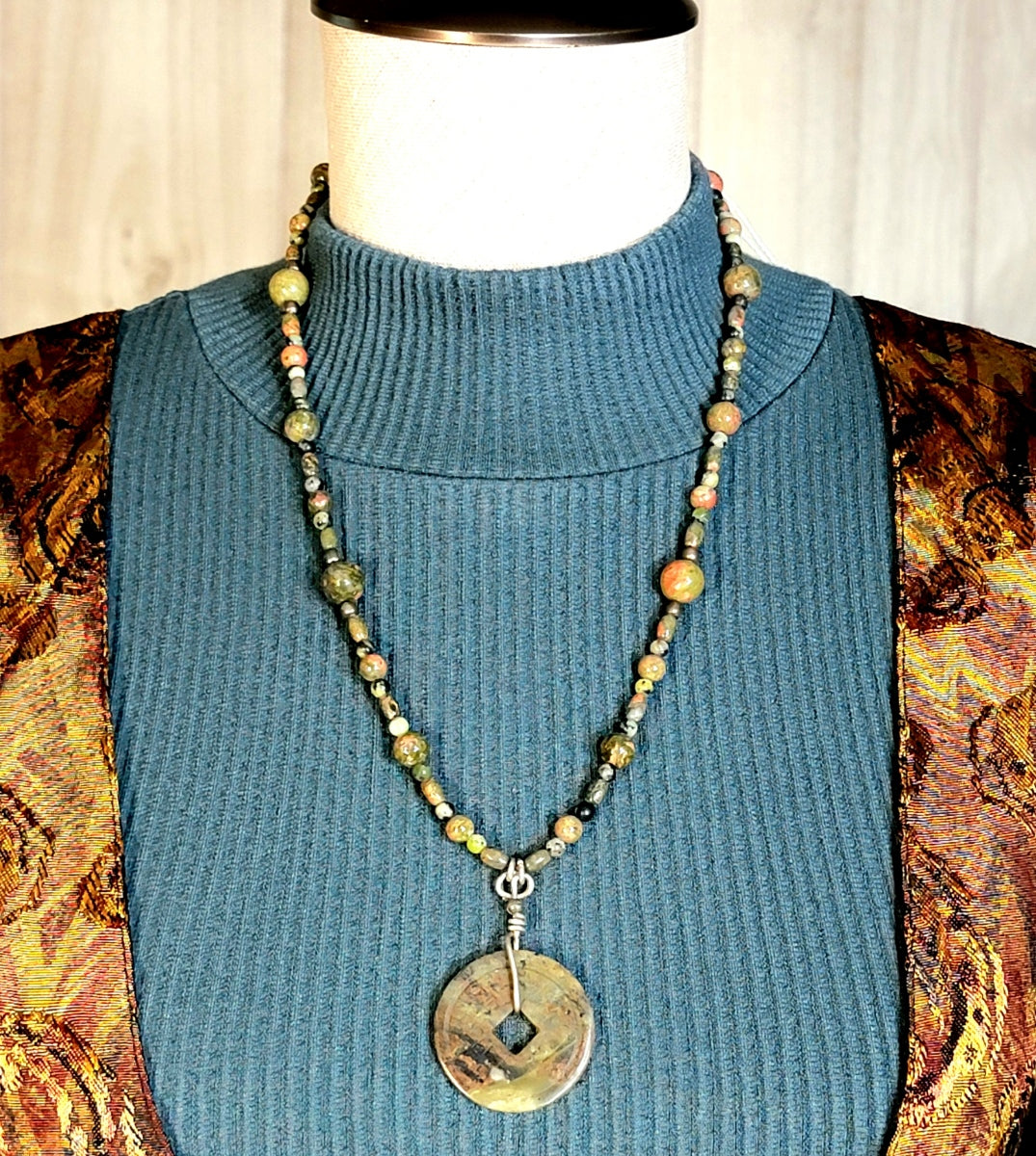 Jade Asian Coin:  Unakite & Picasso Jasper