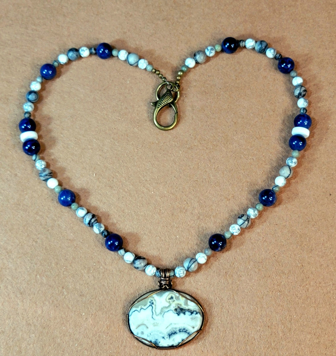 Silver Lace Onyx Pendant:  Howlite, Sodalite & Picasso Jasper