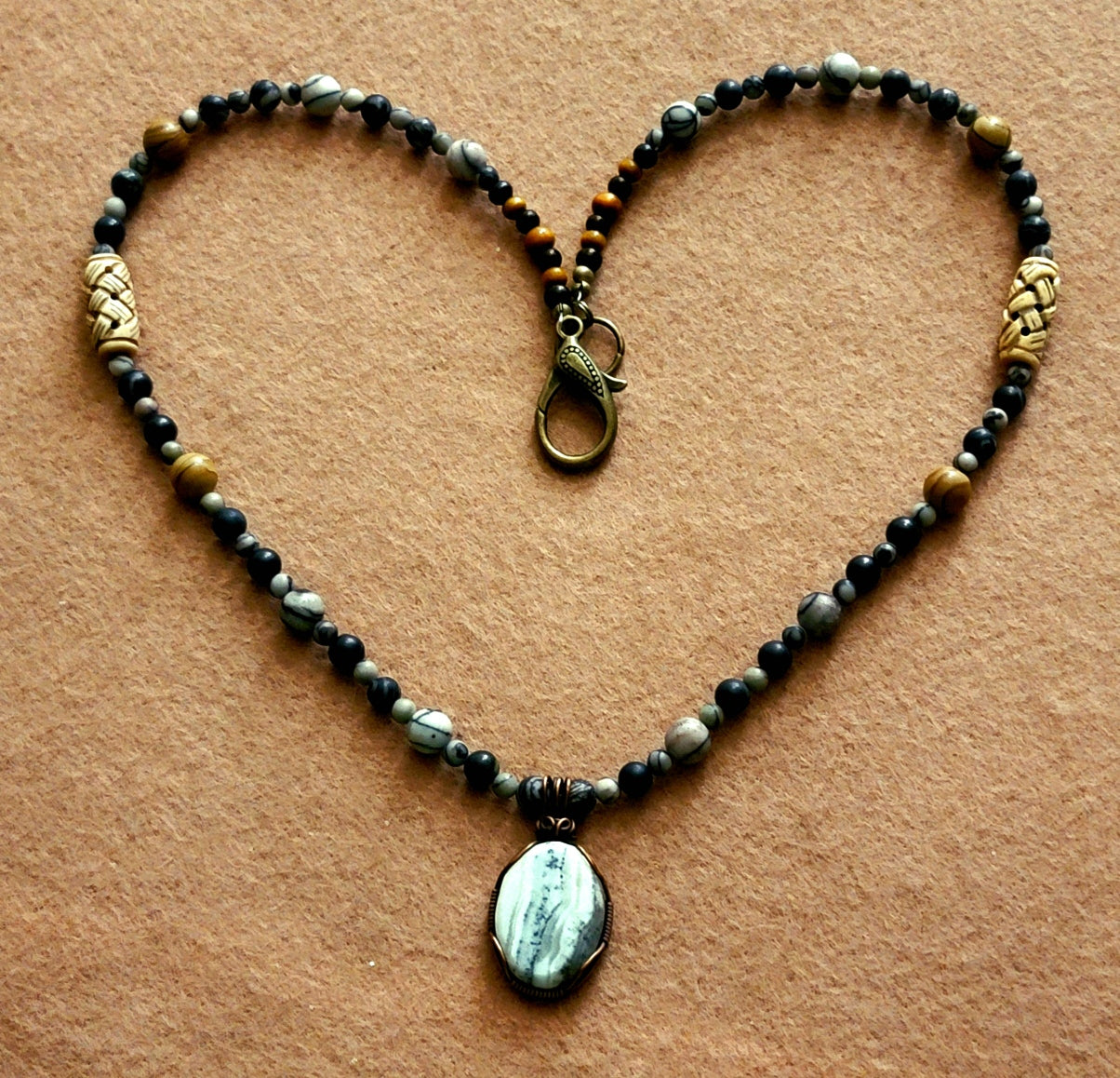 Silver Lace Onyx Pendant:  Picasso Jasper, Stone Jasper & Bone