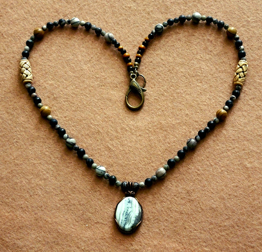 Silver Lace Onyx Pendant:  Picasso Jasper, Stone Jasper & Bone