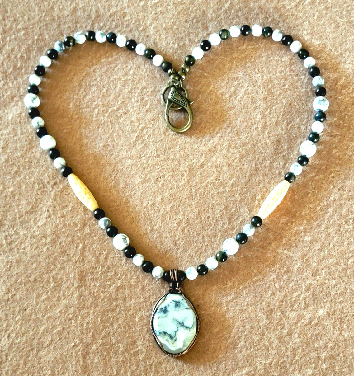 Silver Lace Onyx Pendant:  Blue Tiger Eye, Howlite & Bone