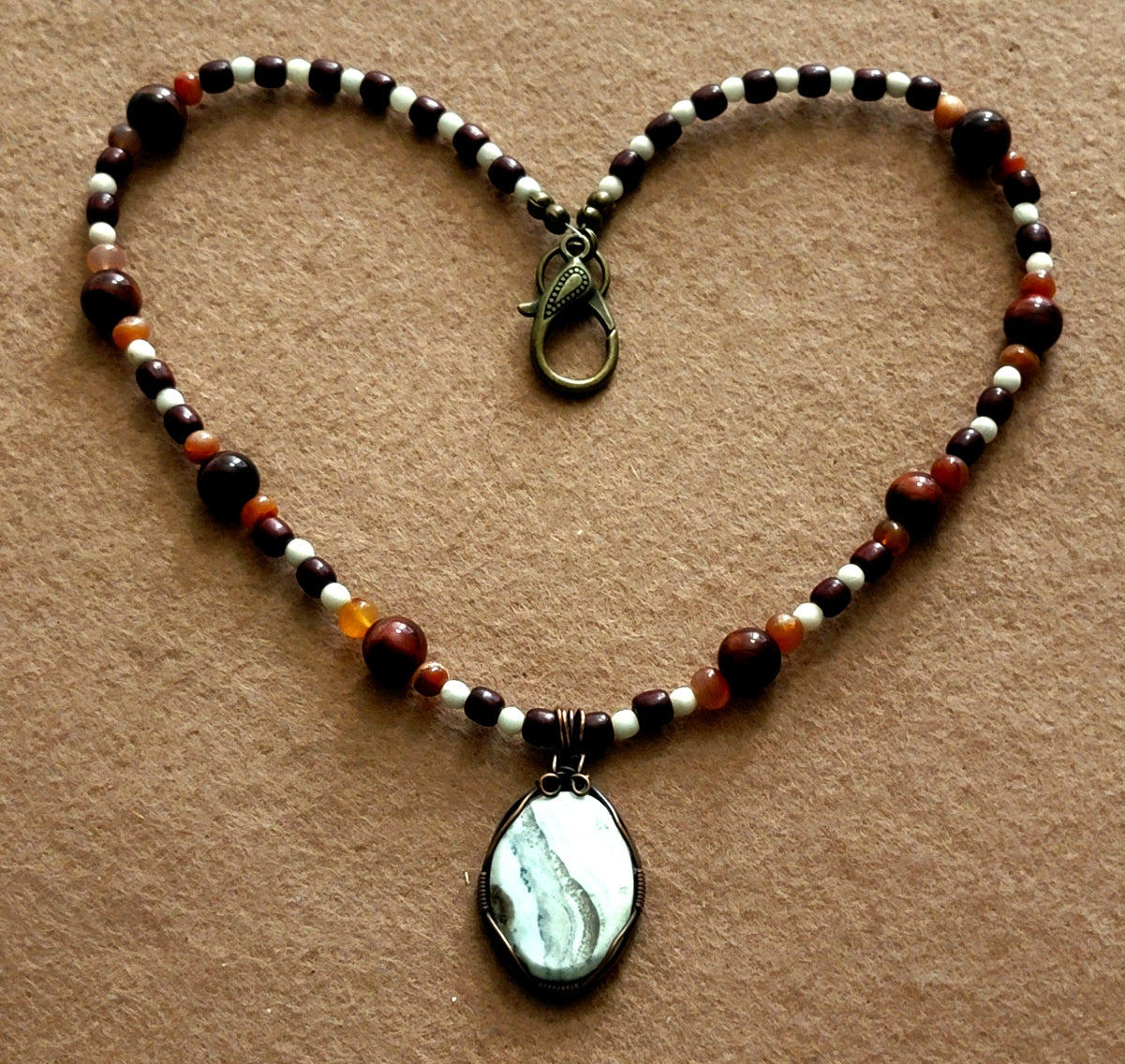 Silver Lace Onyx Pendant:  Red Tiger Eye, Carnelian & Bone