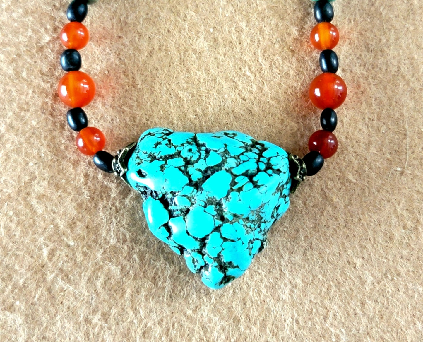 Turquoise Nugget (Large):  American Green Turquoise, Carnelian, Seed, Buffalo & Ox Bone