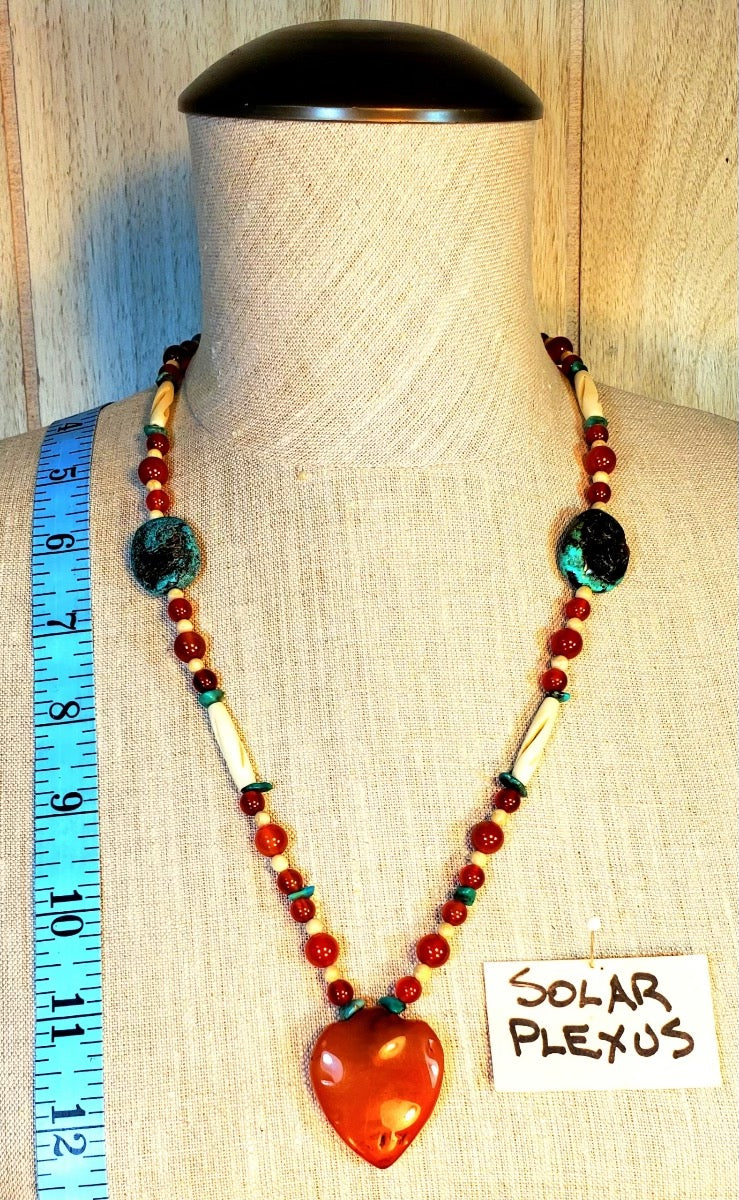 Carnelian Pendant: Vintage Turquoise, Carnelian & Bone