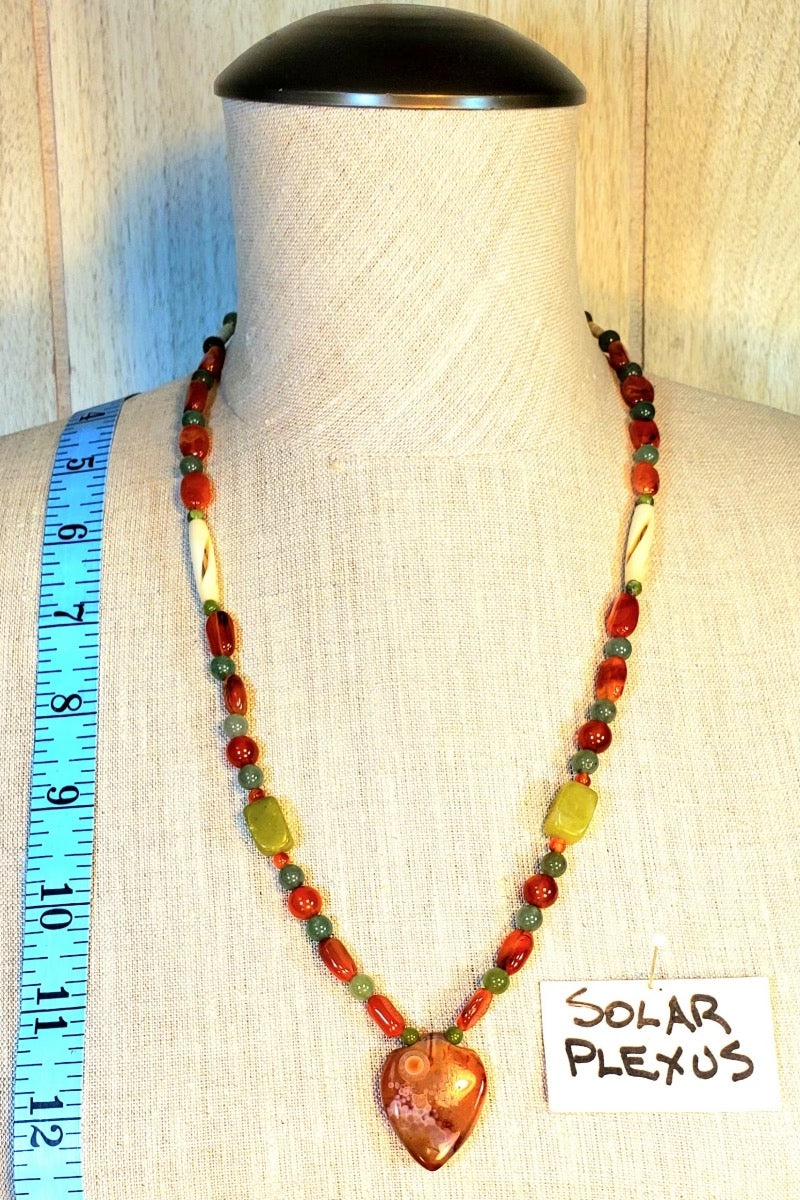 Carnelian Pendant: Aventurine, Chrysoprase, Carnelian, Jade & Bone