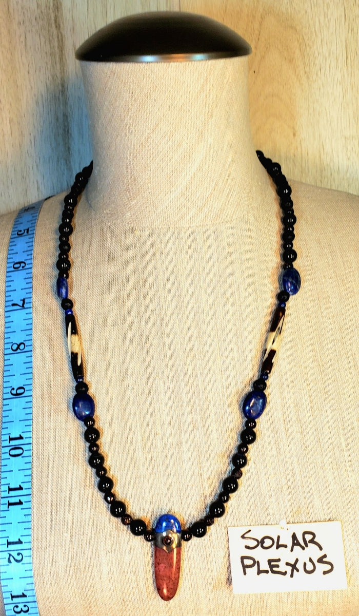 Rhodonite & Lapis Pendant: Lapis, Rhodolite Garnet, Black Agate & Lava