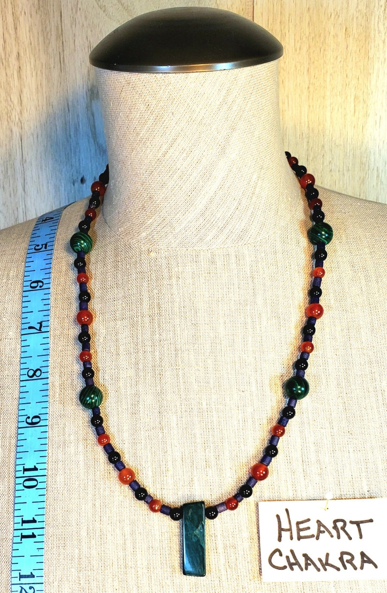 Malachite Pendant: Black Tourmaline, Carnelian, Malachite & Reed