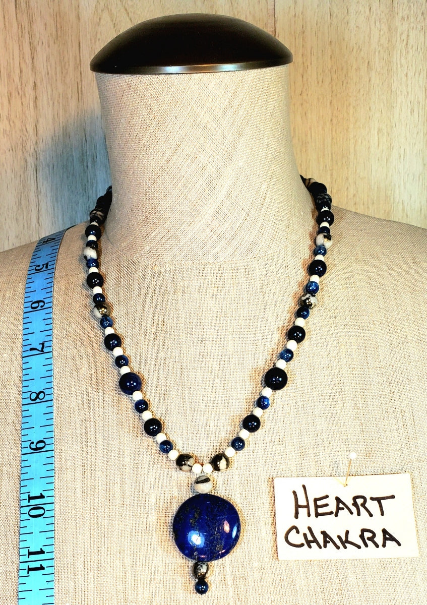 Lapis Drop Bead: Kyanite, Pyrite, Bone & Picasso Jasper.
