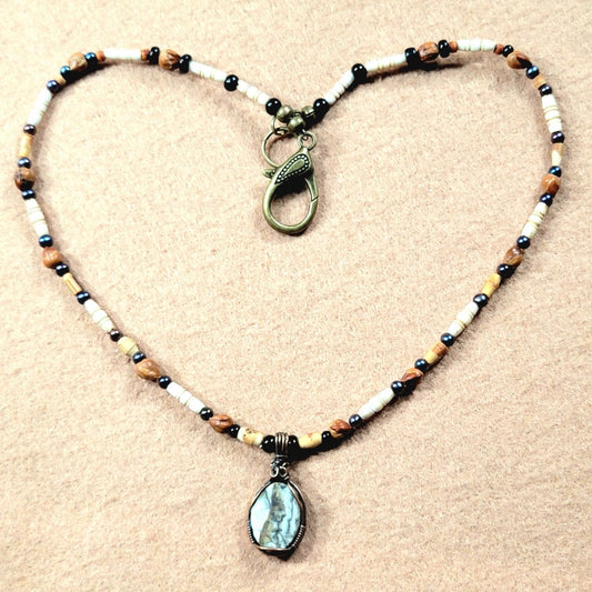 Silver Lace Onyx Pendant:  Reed, Seed & Bone