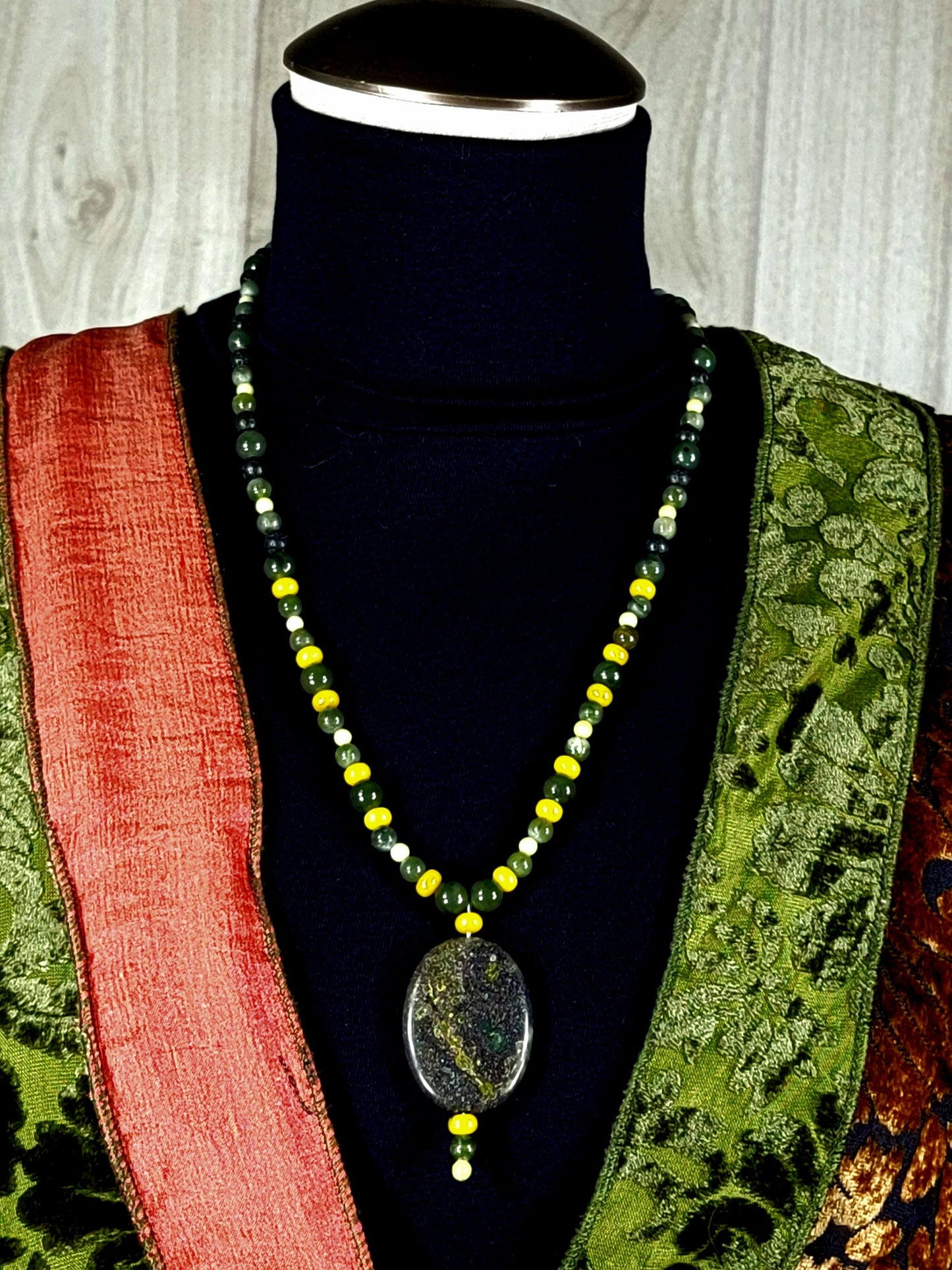 Serpentine Drop Bead:  Olive Opal, Serpantine, Jade & Lave