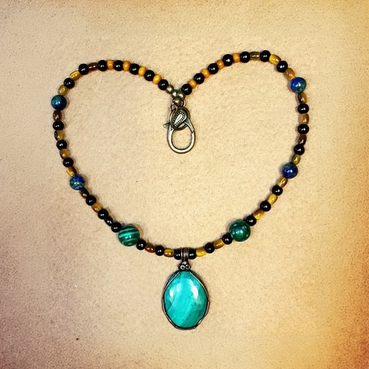 Malachite Cabochon: Azurite & Tiger Eye.