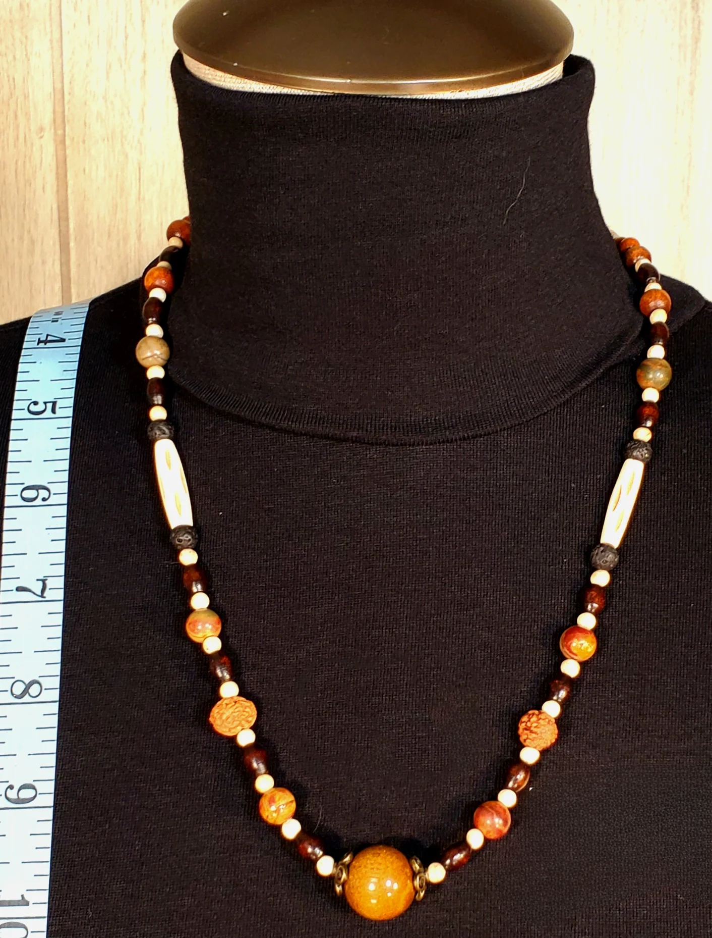 Tiger Eye Ball: Red Jasper, Lava, Bone & Seed