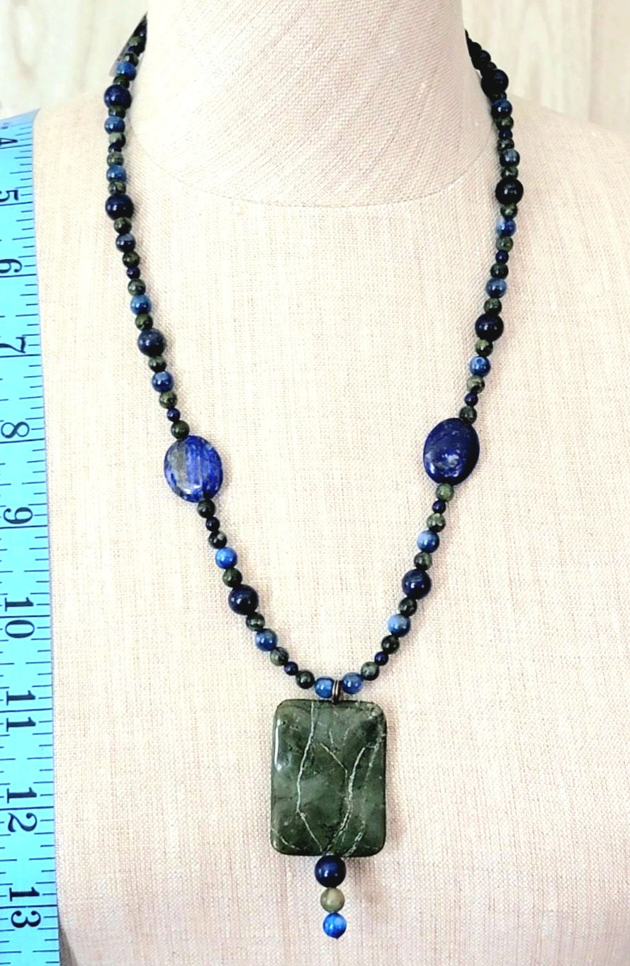 Jade Ribbon Drop Bead: Kyanite, Jade & Lapis