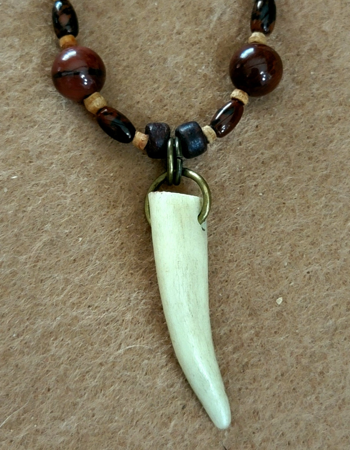 Antler Point:  Mahogany Obsidian, Red Tiger Eye, Shell, Bone & Reed