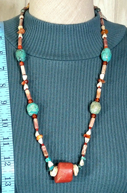 Coral center bead: Turquoise, Rhodonite, Coral, Carnelian, Shell & Bone