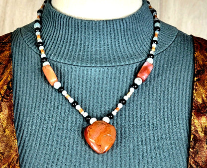 Indus Valley Carnelian Pendant: Black Tourmaline, Aquamarine & Bamboo