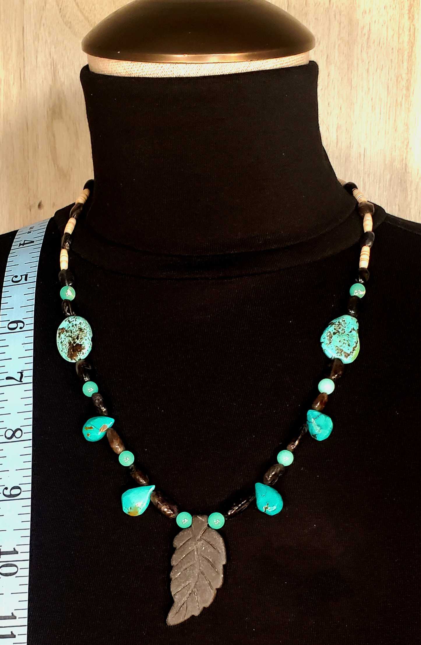 Agate Leaf Pendant: Labradorite, Opal, Turquoise & Bone