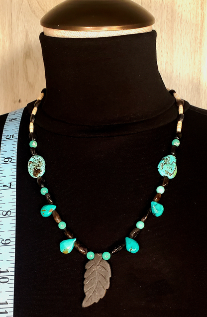 Agate Leaf Pendant: Labradorite, Opal, Turquoise & Bone