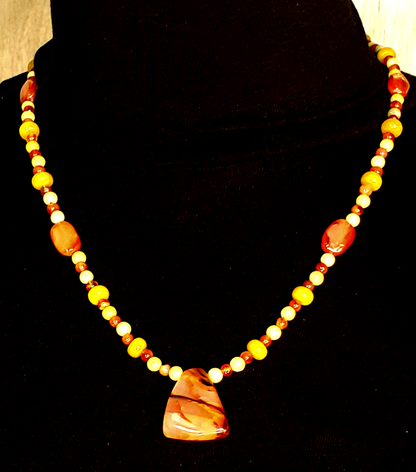 Indus Valley Carnelian Pendant: Yellow Turquoise & Olive Opal