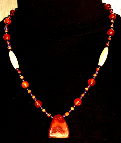 Indus Valley Carnelian Pendant: Amethyst, Bone & Carnelian