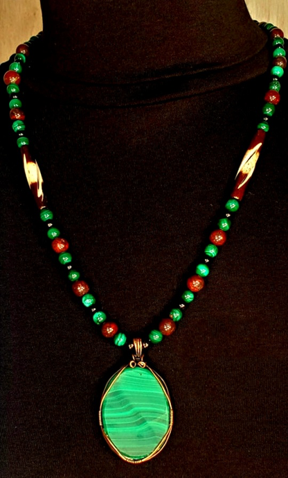 Malachite Cabochon: Malachite, Blood Stone & Bone