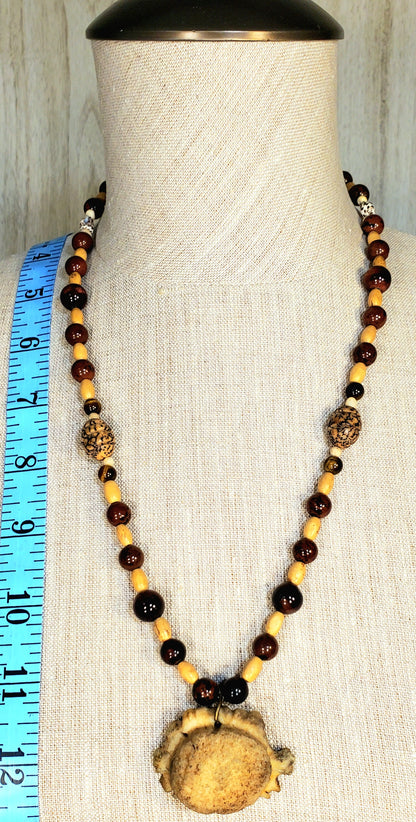 Antler Button:  Mahogany Obsidian, Red & Brown Tiger Eye, Bone & Shell