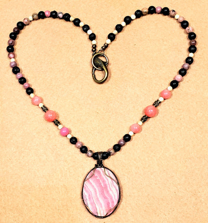 Rhodochrosite Cabochon:  Rose Quarts, Rhodonite, Lava & Seed