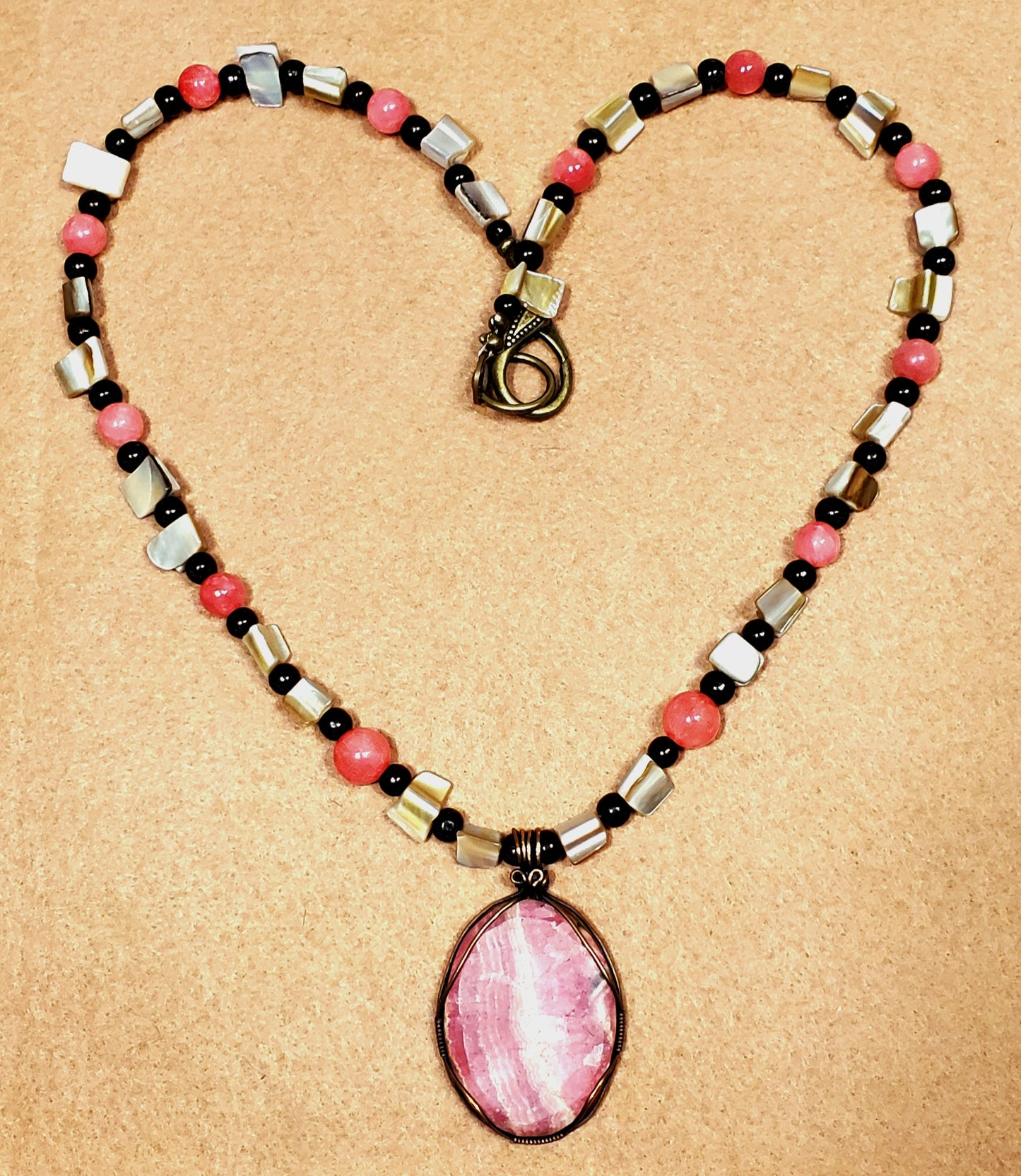 Rhodochrosite Cabochon: Rose Quarts & Abalone