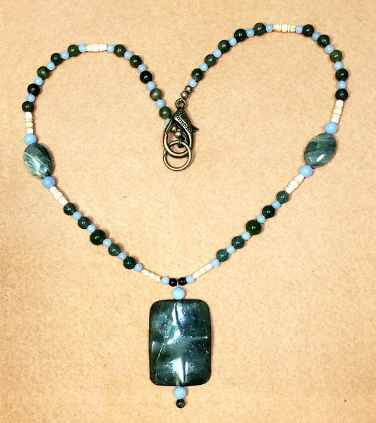 Jade Ribbon Drop Bead: Angelite, Adventurine & Bone