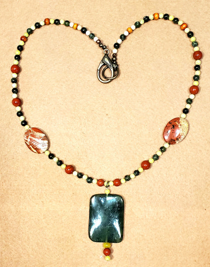 Jade Ribbon Drop Bead:                   Cappuccino Jasper, Red Jasper & Yellow Turquoise.