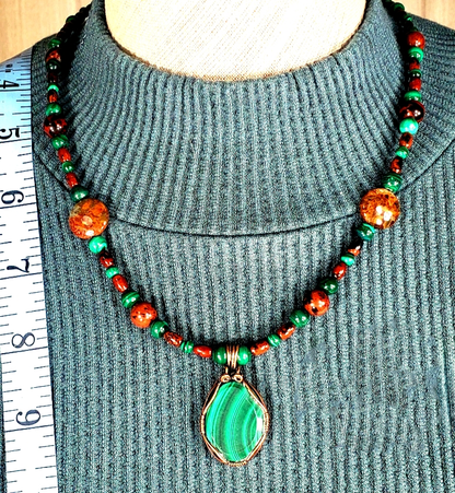 Malachite Cabochon: Australian Opal, Mahogany Obsidian, Malachite, Lava & Bone