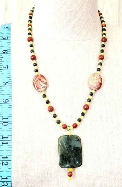 Jade Ribbon Drop Bead:                   Cappuccino Jasper, Red Jasper & Yellow Turquoise.