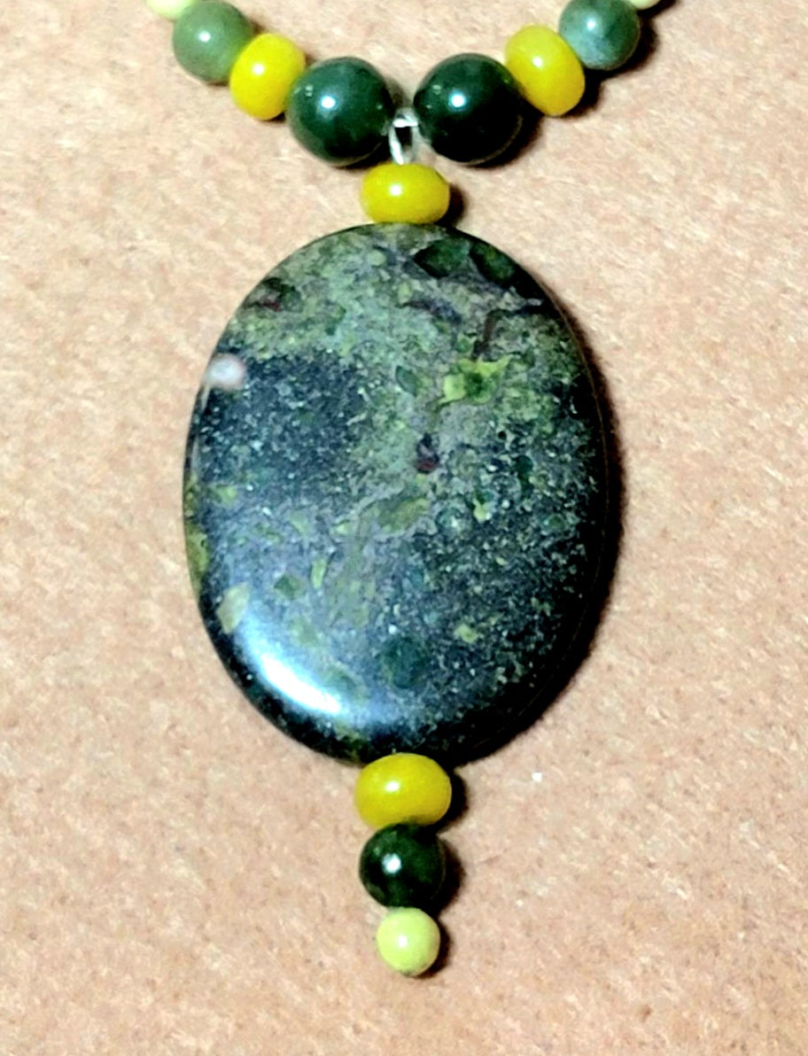 Serpentine Drop Bead:  Olive Opal, Serpantine, Jade & Lave