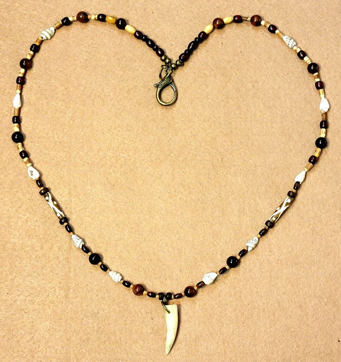 Antler Point:  Mahogany Obsidian, Red Tiger Eye, Shell, Bone & Reed