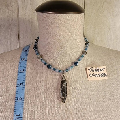 Unique Fossil Coral pendant from Baja CA with Angelite, Apatite and Pyrite beads