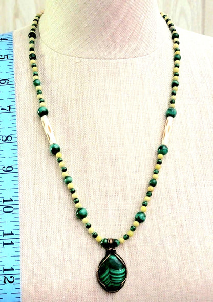 Malachite Cabochon: Yellow Turquoise, Malachite & Bone