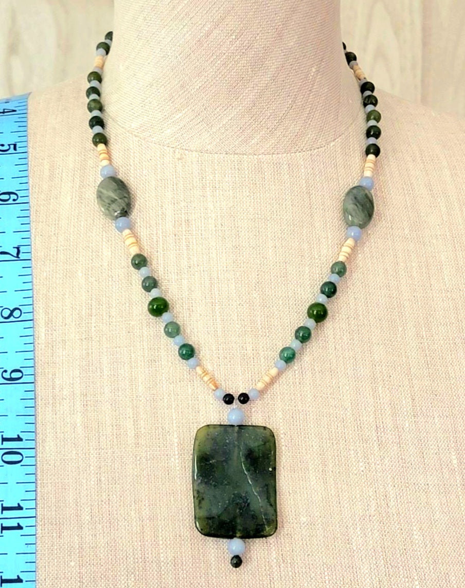 Jade Ribbon Drop Bead: Angelite, Adventurine & Bone