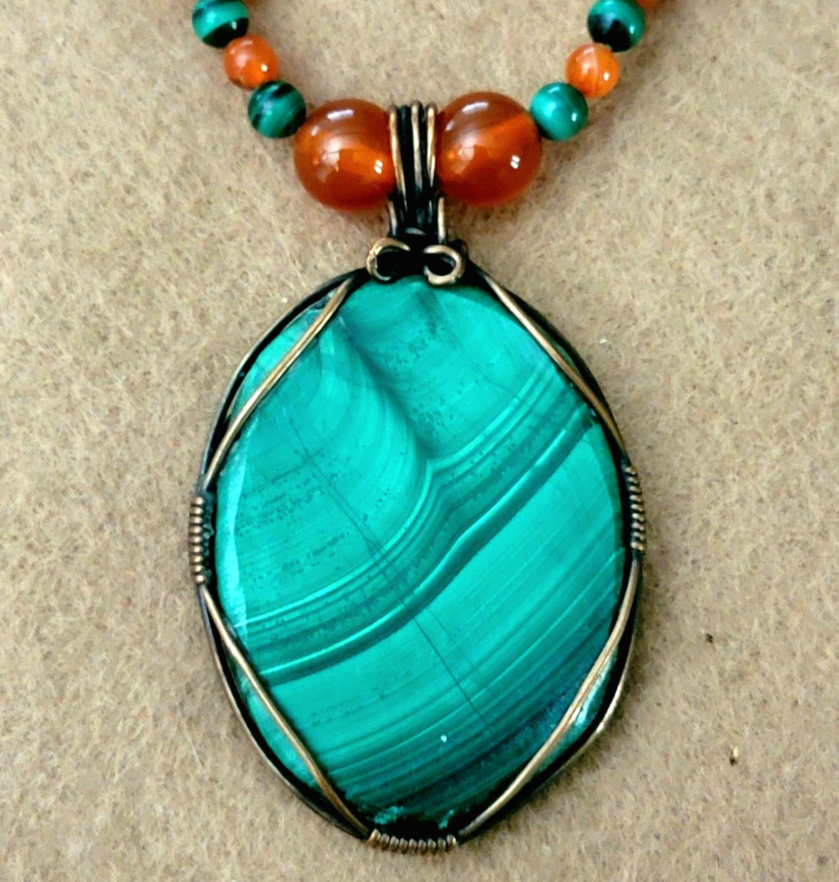 Malachite Cabochon: Vintage Carnelian & Malachite