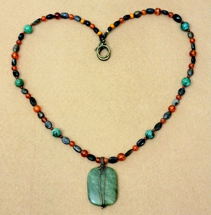 Jade Drop Bead:  Carnelian, Moss Agate & Labradorite