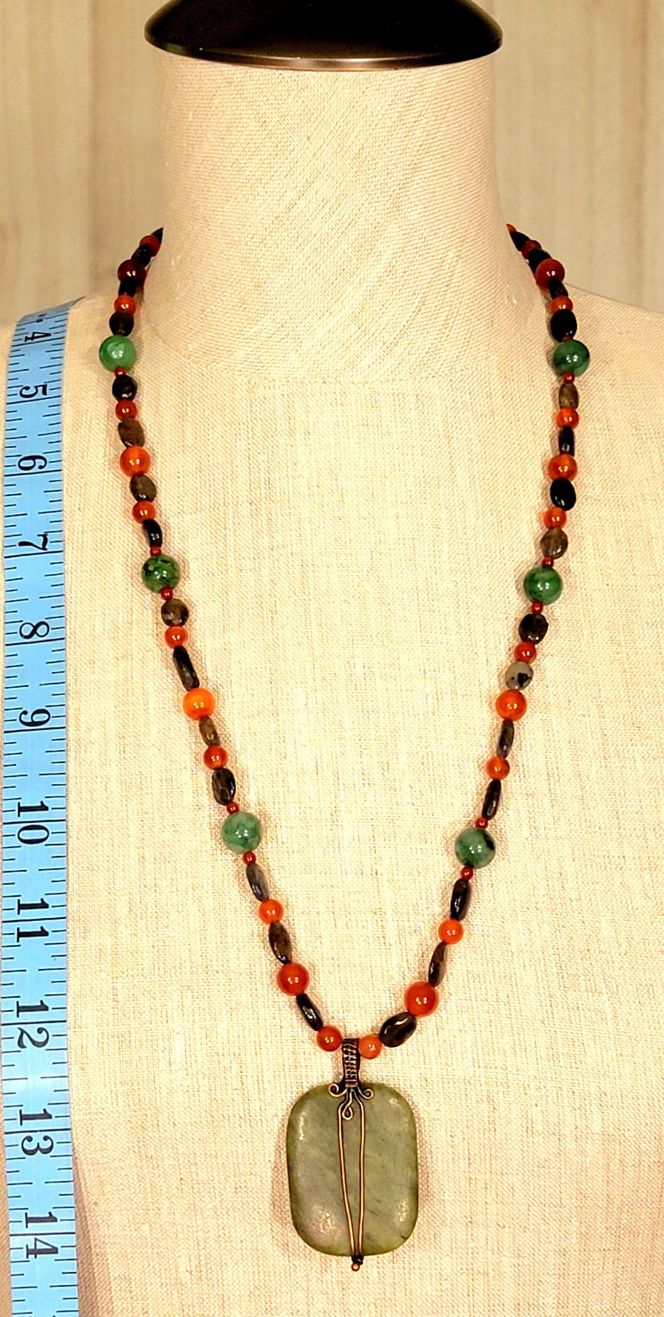 Jade Drop Bead:  Carnelian, Moss Agate & Labradorite