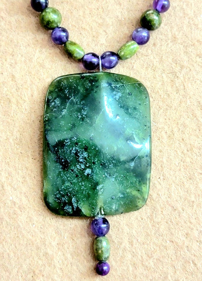 Jade Ribbon Drop Bead: Amethyst & Unakite