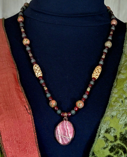 Rhodochrosite Cabochon: Adventurine, Unikite & Bone