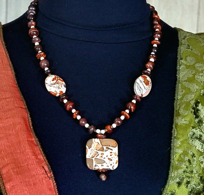 Safari Jasper Drop Bead: Cappuccino Jasper, Red Tiger Eye & Bone