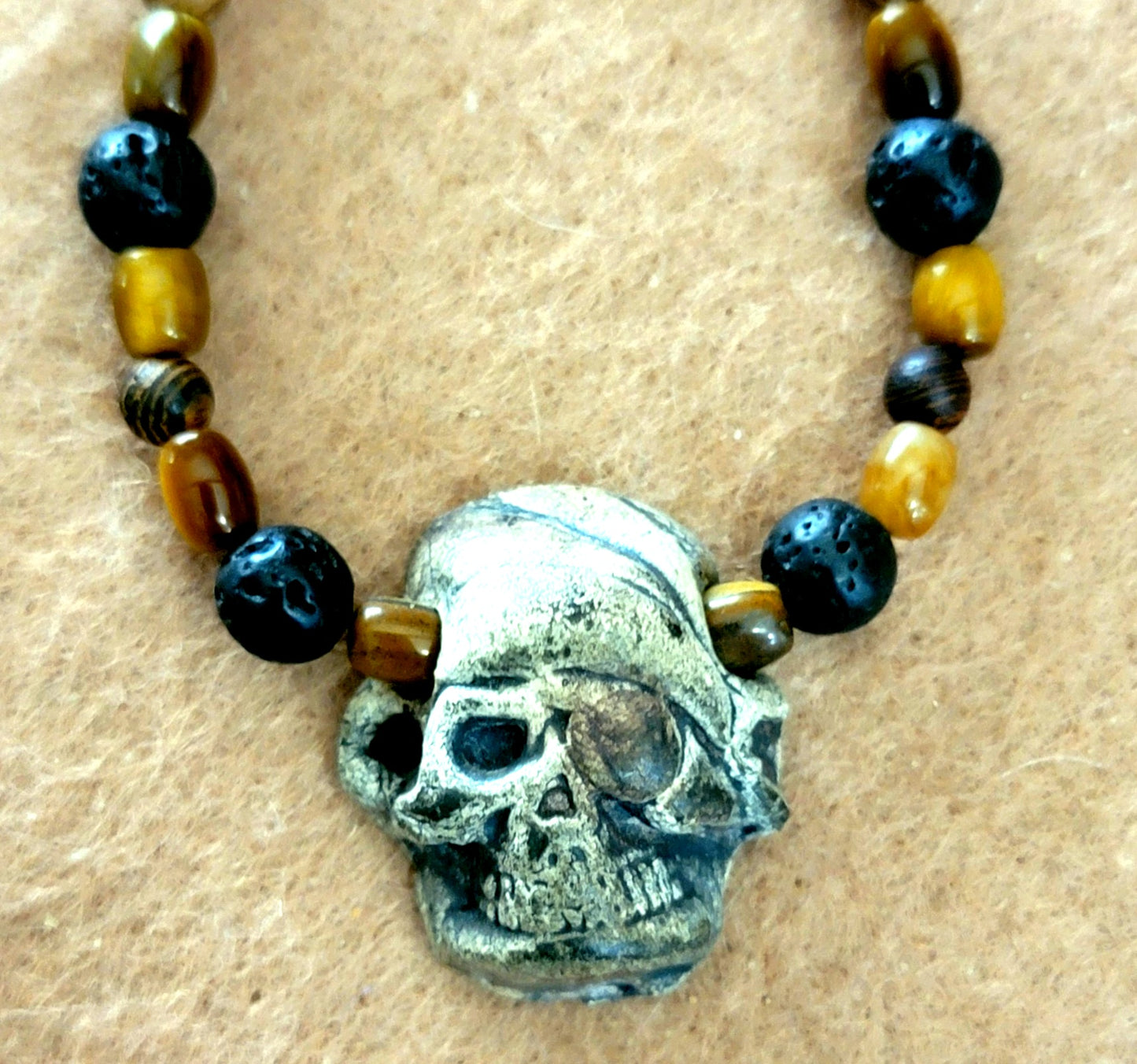 Skull:  Bone, Tiger Eye, Lava & Wood