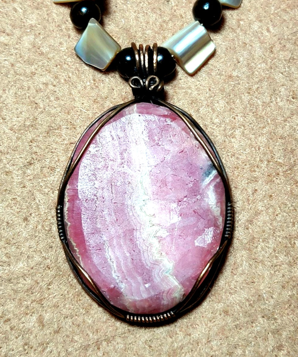 Rhodochrosite Cabochon: Rose Quarts & Abalone