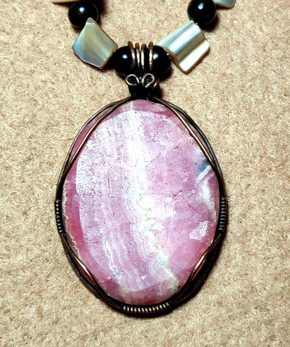 Rhodochrosite Cabochon: Rose Quarts & Abalone